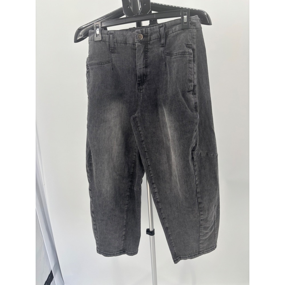 Easel Los Angeles Black Acid Wash Barrel Leg Jeans Women Small High Rise Denim